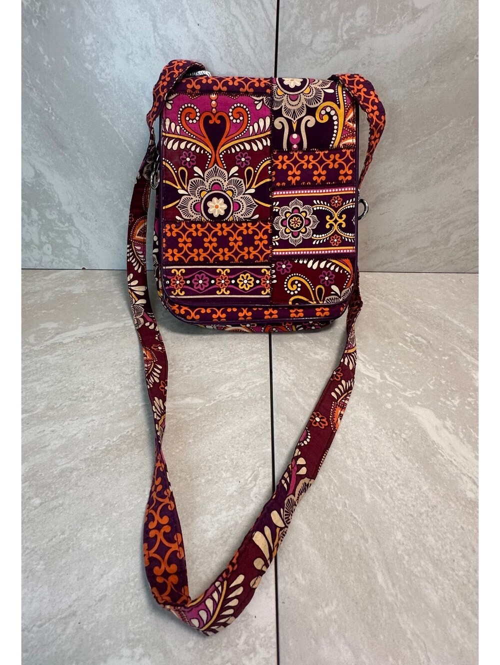 Vera Bradley retired burgundy Safari Sunset patchwork hipster crossbody bag
